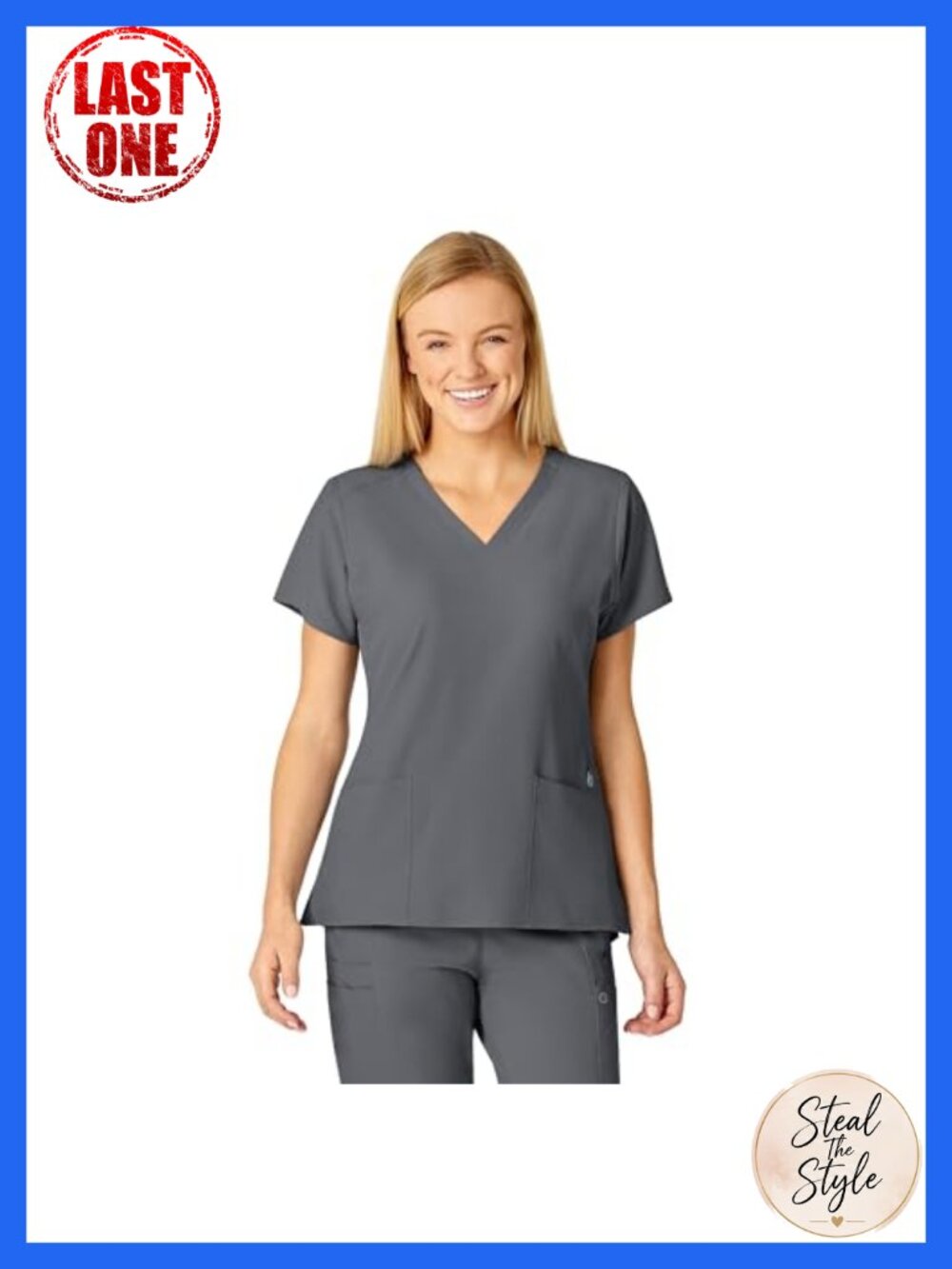 Women's V-Neck Scrub Top Medical Uniform 5-Pocket Stretch